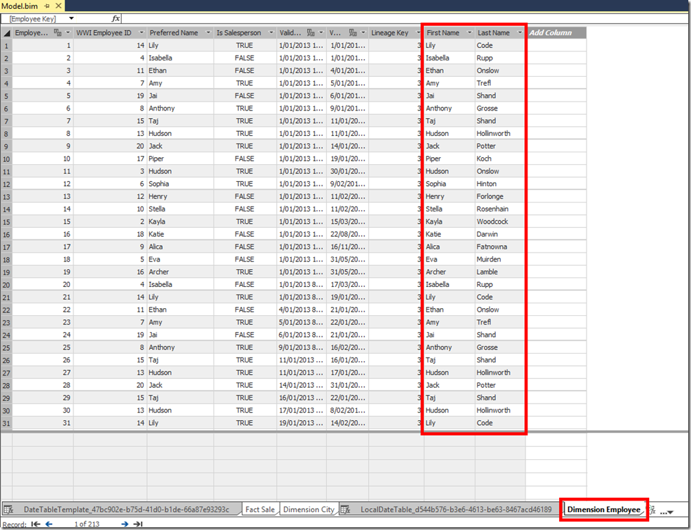 SSAS Tabular Data View