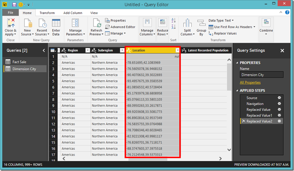 Power BI Desktop Power Query Replace Value