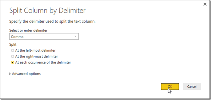 Power BI Desktop Power Query Split Column