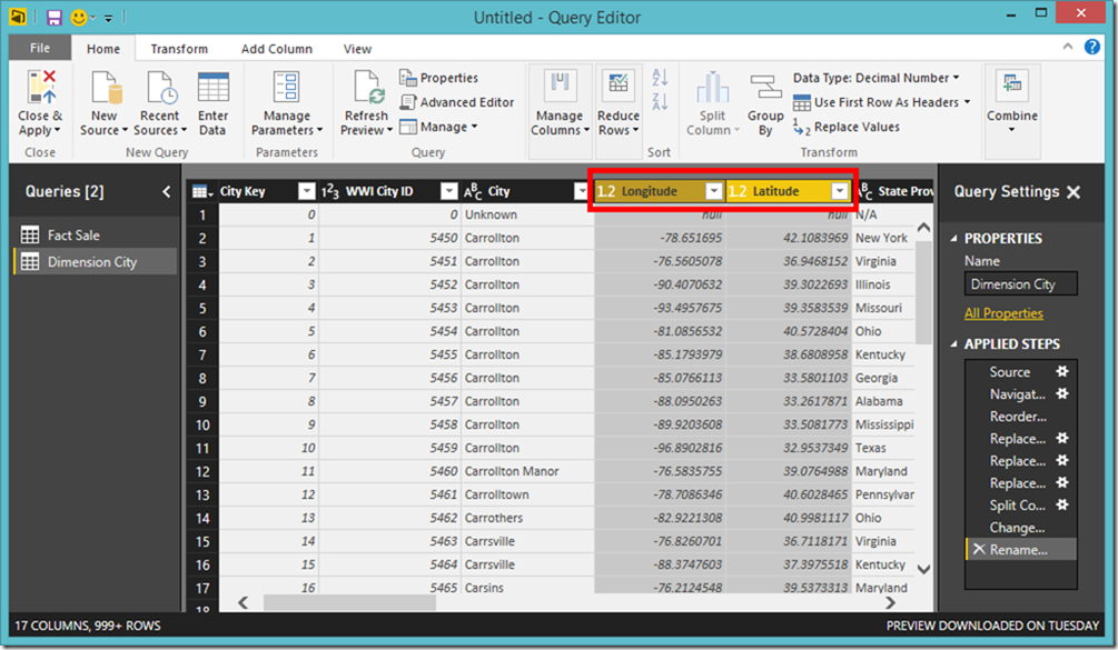 Power BI Desktop Power Query Latitude Longitude