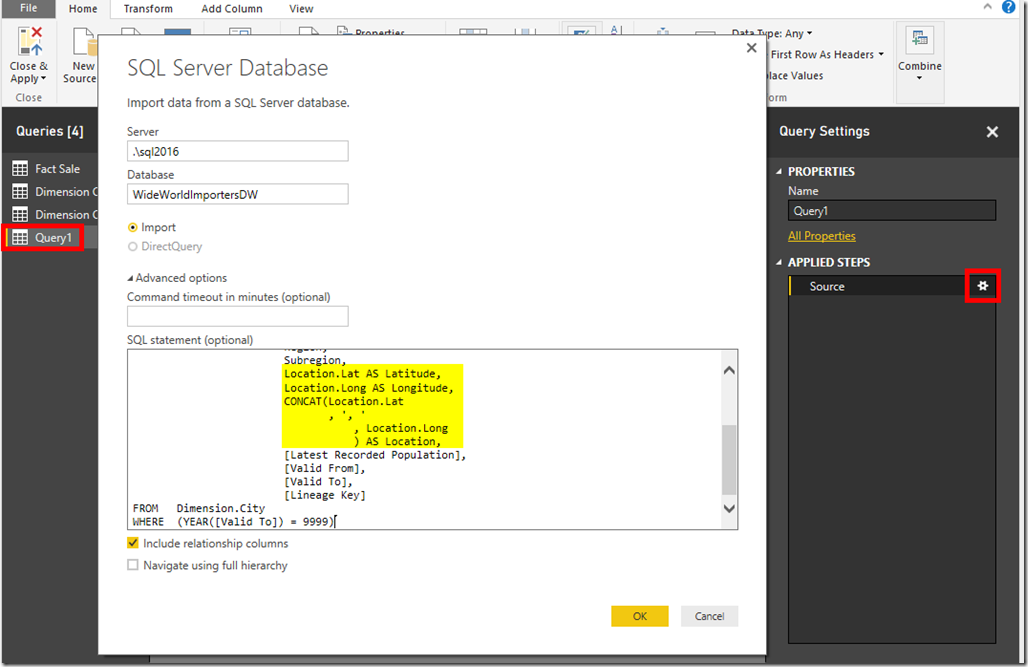 Power BI Desktop Edit Source