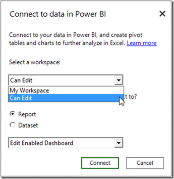 Connect to Power BI Workspace Groups from Power BI Publisher for Excel