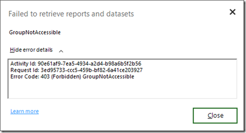 Error Code: 403 (Forbidden) GroupNotAccessible