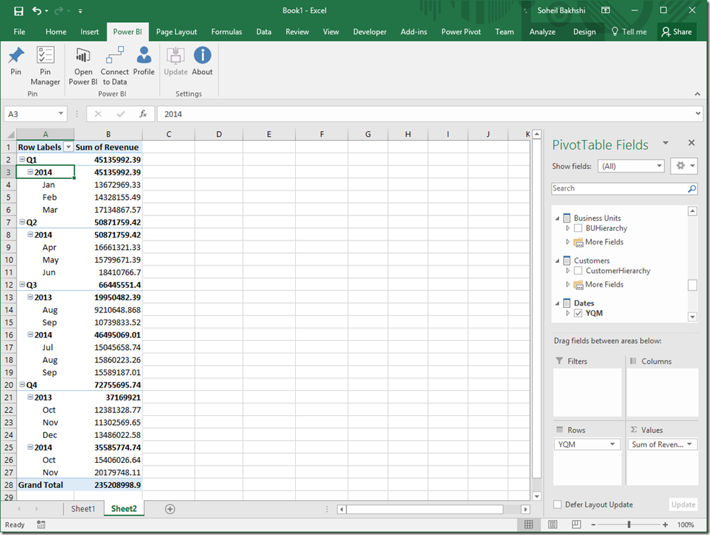 Analyse Power BI Data in Excel