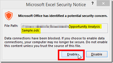 Analyse Power BI Data in Excel from Power BI Service Enable Data Connection