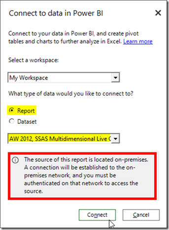 Analyse SSAS On-premises Using Power BI Publisher for Excel