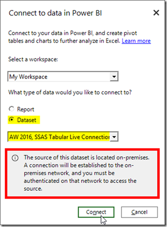 Analyse SSAS On-premises Using Power BI Publisher for Excel