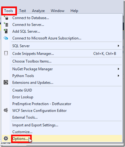 Visual Studio 2015 Options