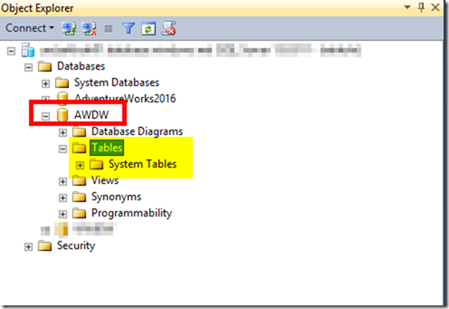 Azure SQL Data Warehouse in SSMS