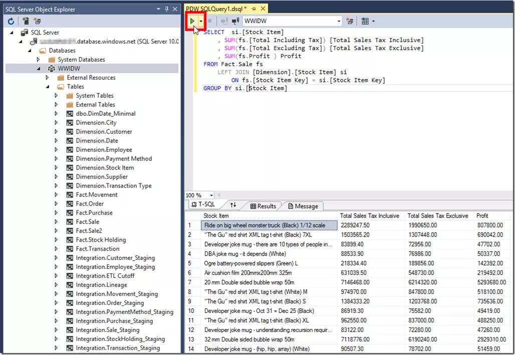 Query Azure SQL Data Warehouse in SSDT 2015