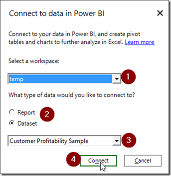Power BI Publisher for Excel Connect to Data in Power BI