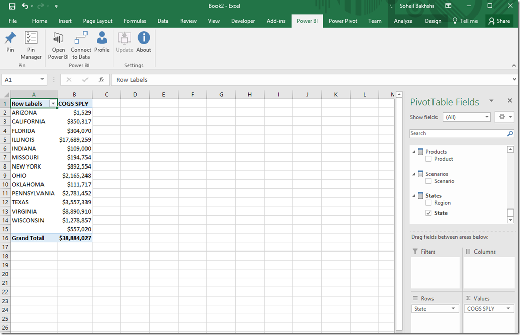 Analyse Power BI Sample Data in Excel