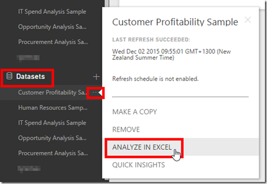 Analyse Power BI Data in Excel from Power BI Service