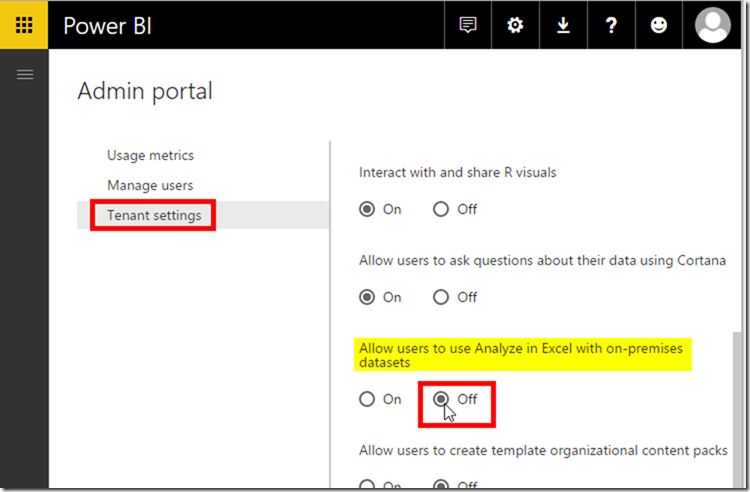 Power BI Admin Portal Tenant Settings