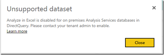Analyse in Excel is disabled