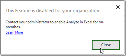 Analyse in Excel is disabled