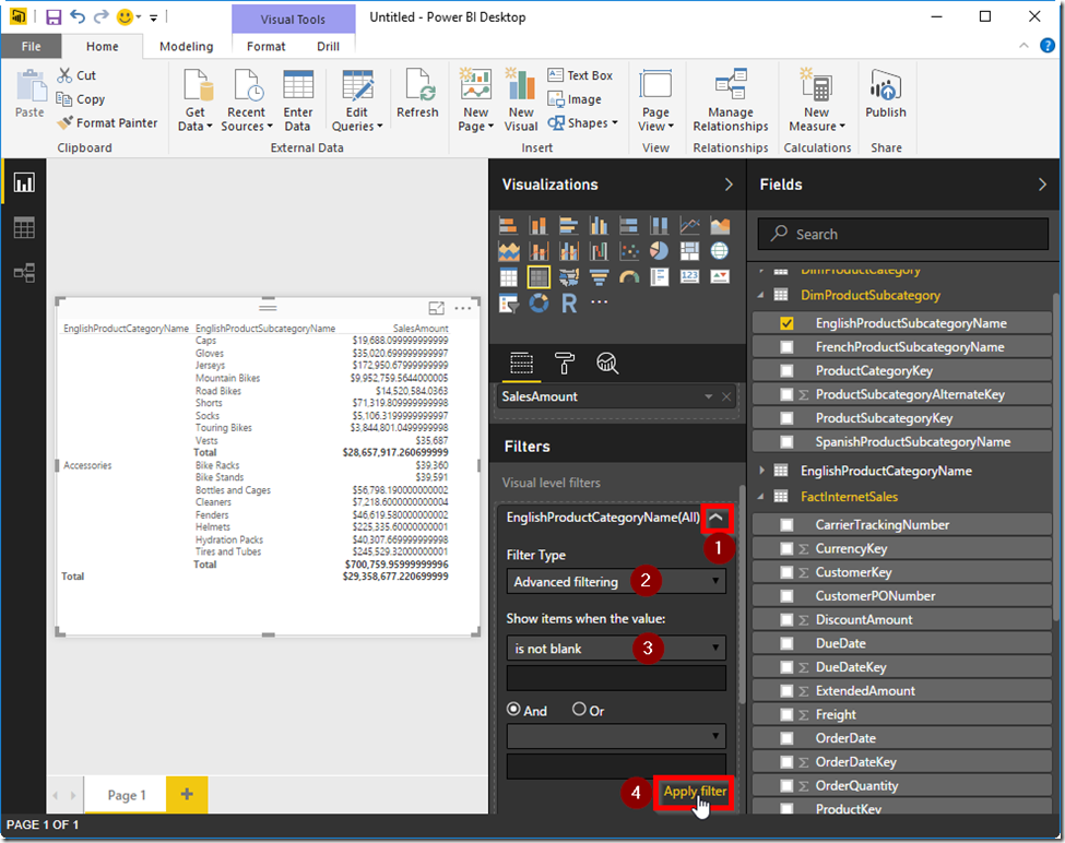 Power BI Desktop Filter Blank Rows