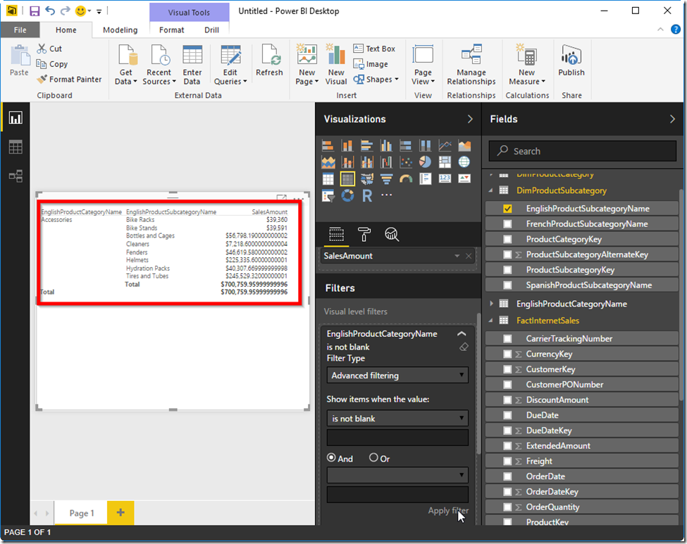 Power BI Desktop Filter Blank Rows