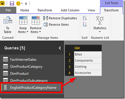 Power BI Desktop Create List