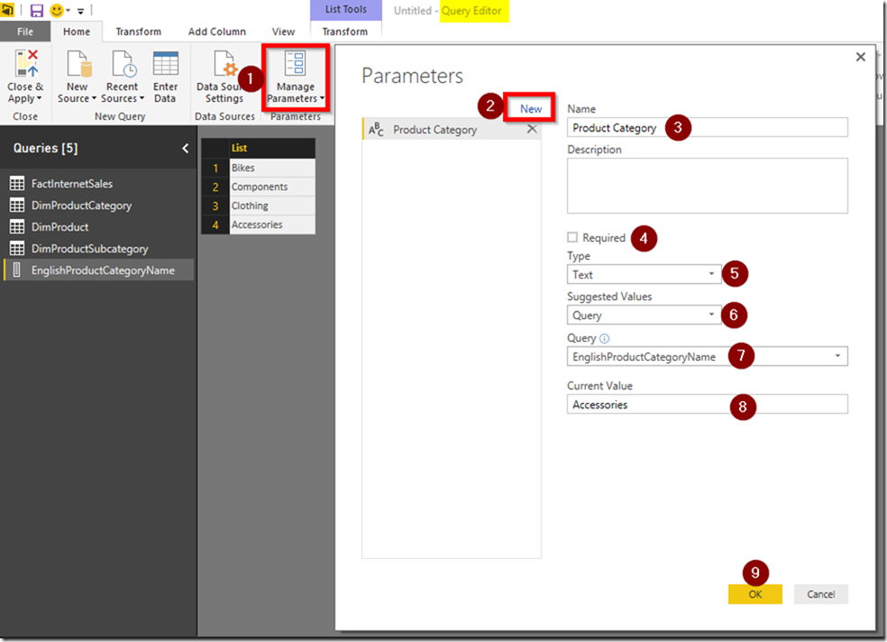 Power BI Desktop Create Parameter