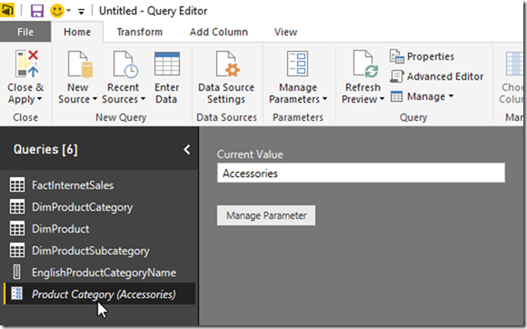 Power BI Desktop Create Parameter