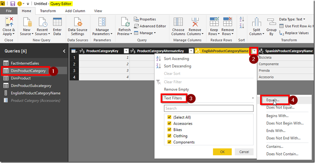 Power BI Desktop Row Filter