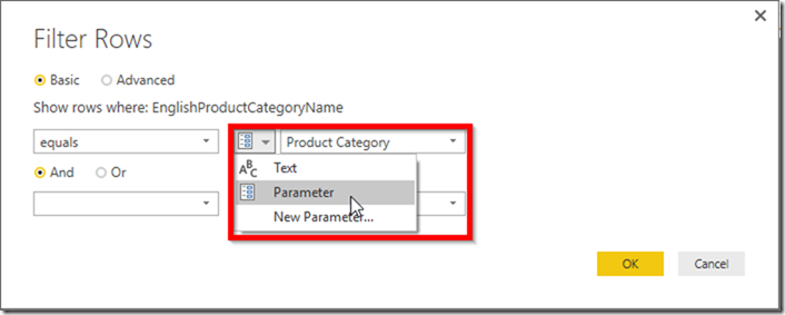 Power BI Desktop Reference Parameter via Row Filter