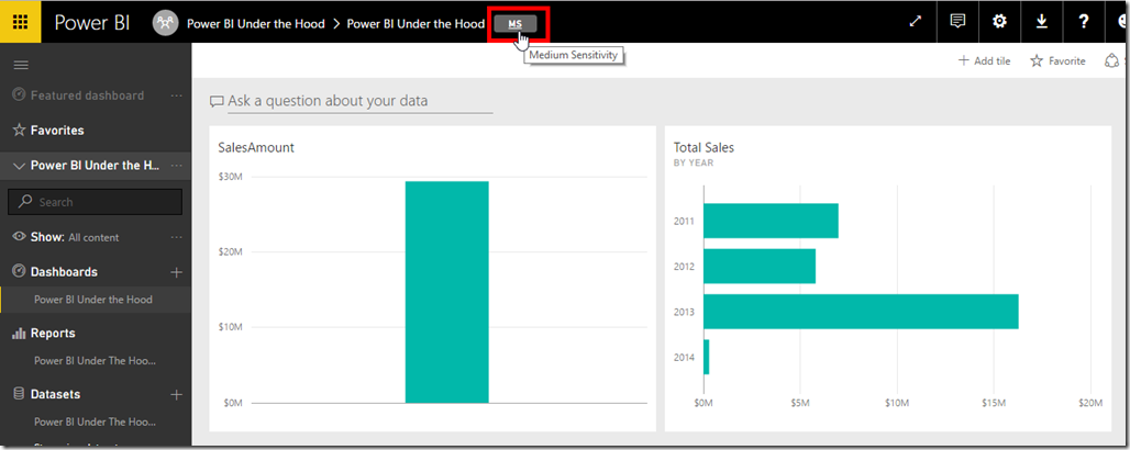 Power BI Data Classification on Dashboards
