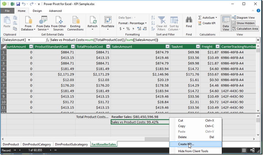 Power Pivot Create KPI