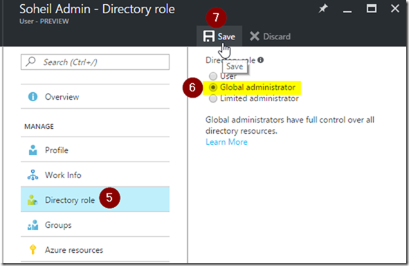 Azure Portal Active Directory User Settings
