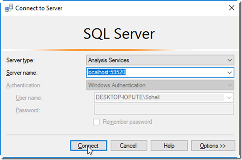 SSMS Connect to Power BI Desktop Model