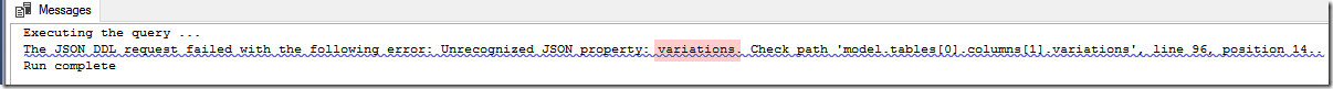 error: Unrecognized JSON property: variations. 