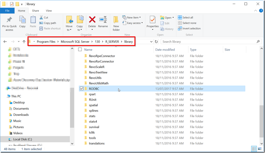 Library folder in SQL Server 2016