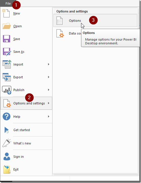 Power BI Desktop Options