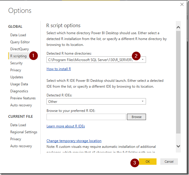 Changing R Home Directory in Power BI Desktop Options