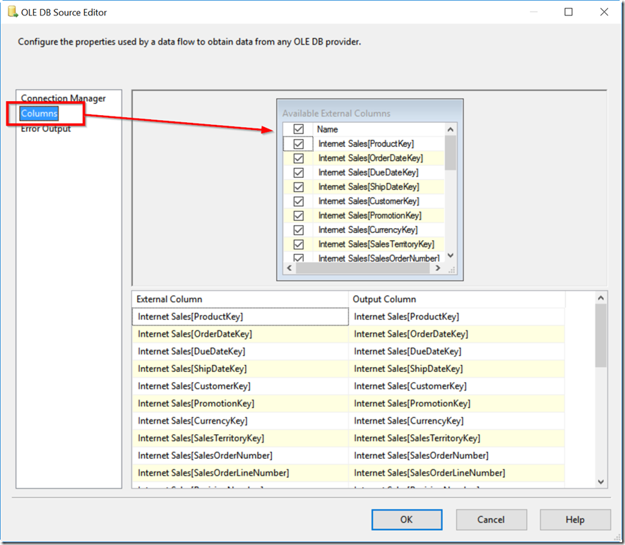 OLE DB Source Editor