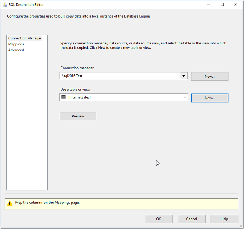 SQL Destination Editor