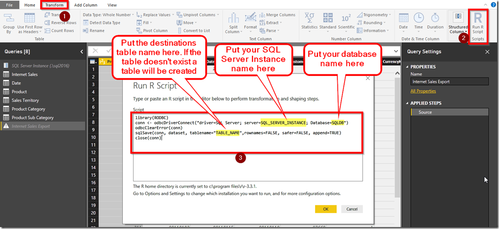 Exporting Power BI Data to SQL Server with R