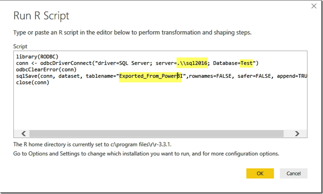 R Script for Exporting Power BI Data to SQL Server