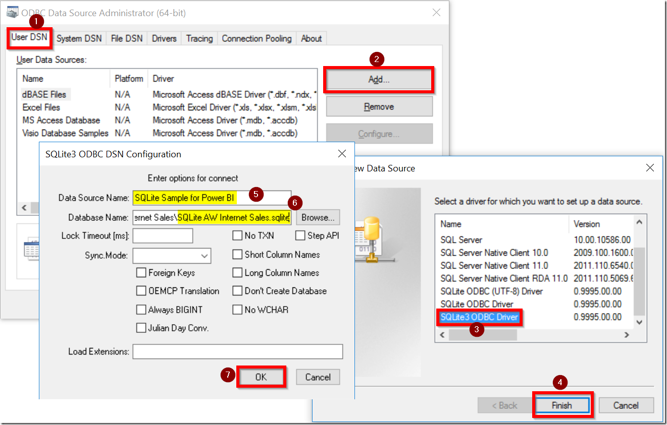 Create DSN in ODBC