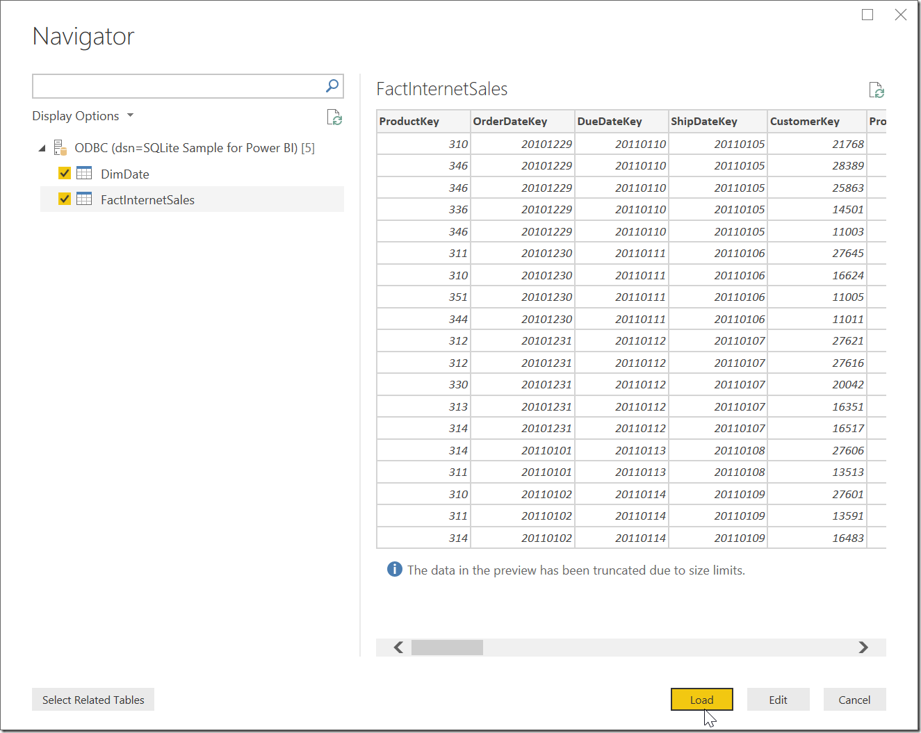 Power BI Select Tables