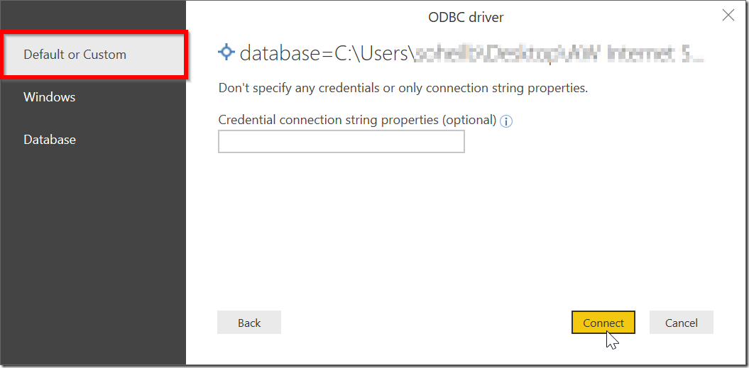 ODBC Driver and Connection String in Power BI