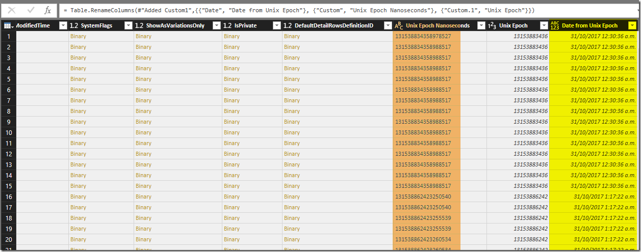 Unix Epoch Nanosecond Timestamp in Power BI