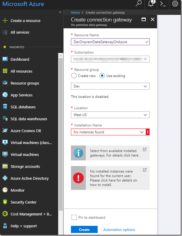 Creating On-premises Data Gateway Resource in Azure