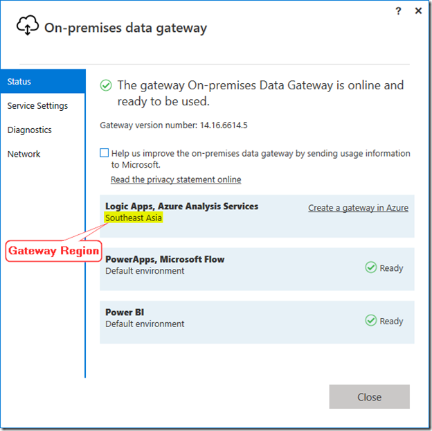 On-premises Data Gateway Region