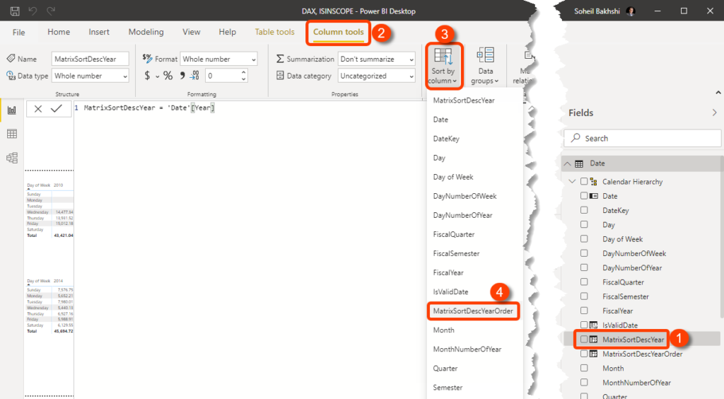 Power BI Desktop Sort Column by another Column