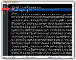 The contents of the sqlserverprofiler.pbitool.json file