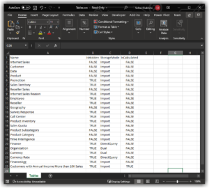 A List of Tables Exported from Power BI Desktop to CSV