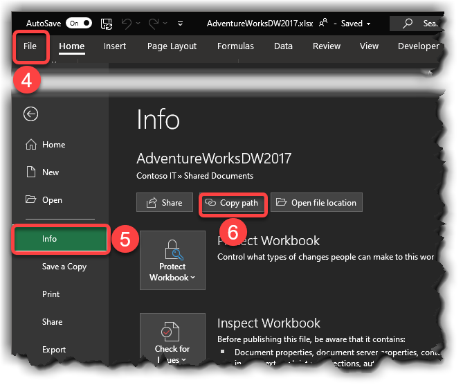 Copying Excel Path from Excel Desktop App