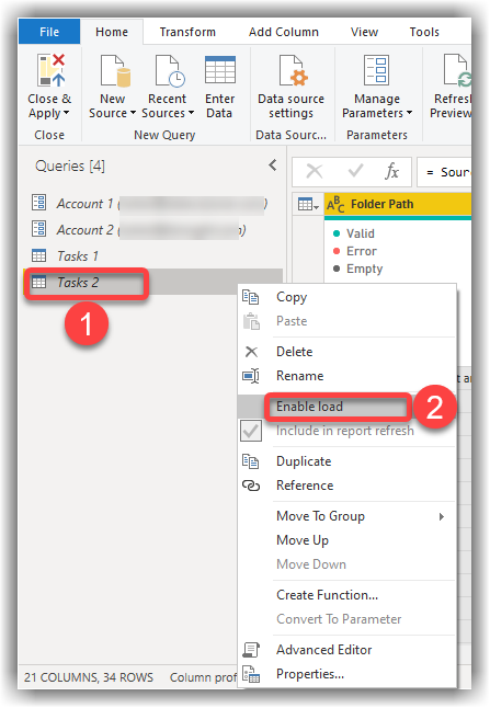 enable-disable-load Disabling Query Data Load in Power Query